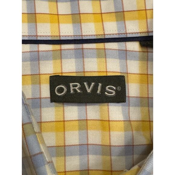 Large Orvis Wrinkle Free Button Down Shirt Yellow Check Windowpane Long Sleeve - Picture 2 of 13